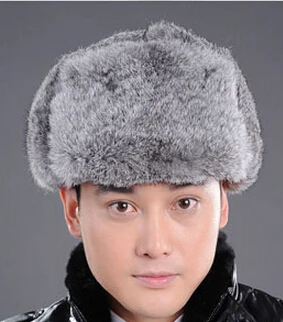 Модная зимняя Толстая Теплая мужская шапка, высокое качество, настоящий мех кролика, шапка для защиты ушей, персональная меховая шапка lei feng для мужчин - Цвет: grass grey L