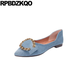 

cheap shoes china crystal rhinestone women blue pointed toe flats metal suede fashion slip on diamond designer size 34 latest