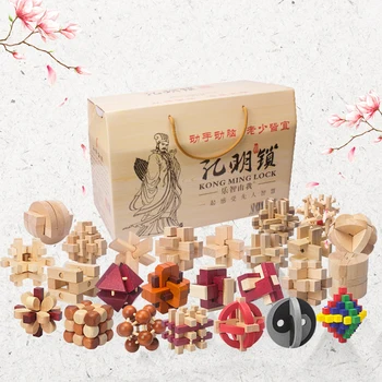 

25 Pcs Chinese Classical Unlock Lu Ban Lock Train IQ Lock Toy Wooden Release Pressure Intelligence Toy For Student Adult