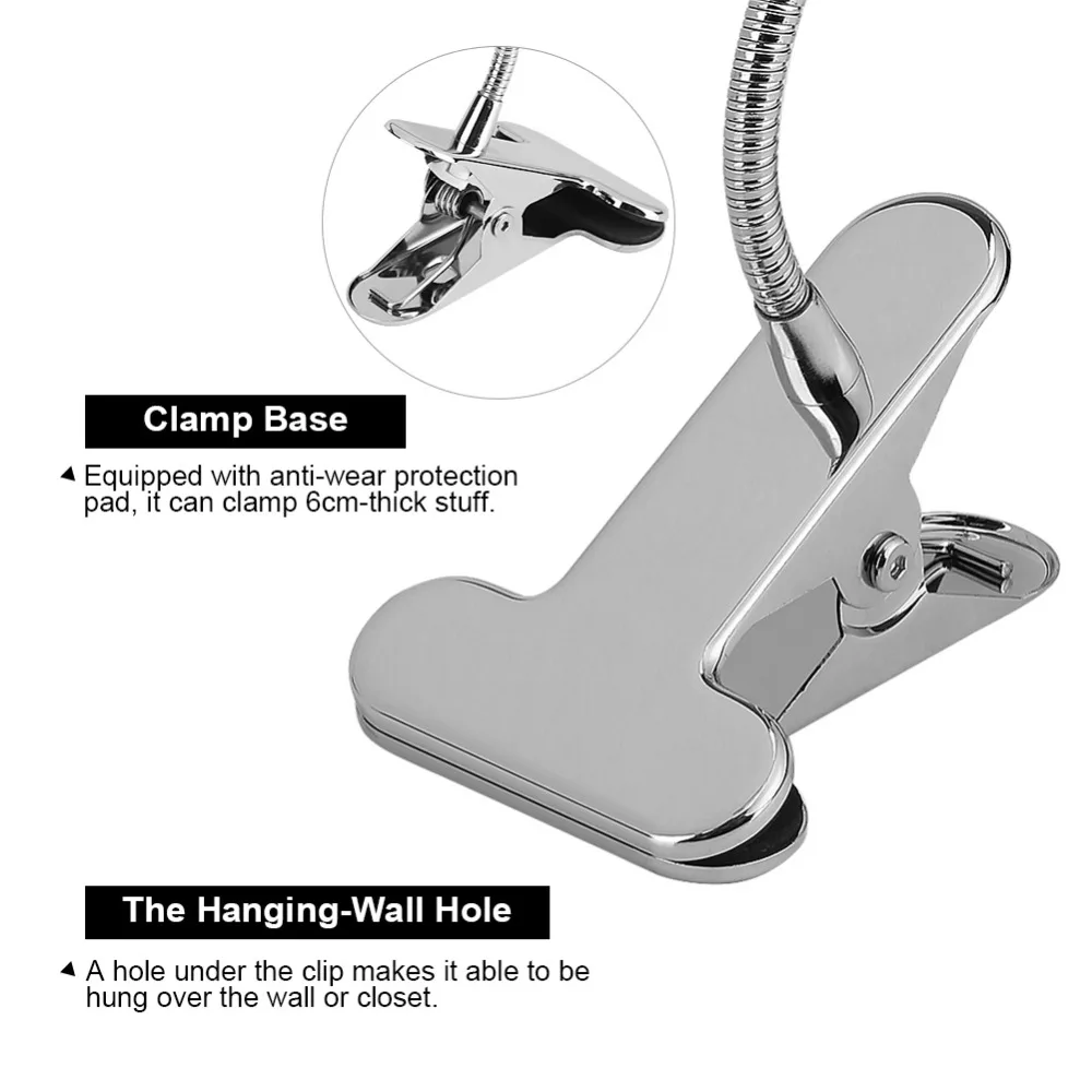 Портативный 3 Вт Мощный светодиодный настольный светильник для макияжа с серебристым USB регулируемым металлическим шлангом, светильник для татуировки с зажимом, инструменты для салона красоты