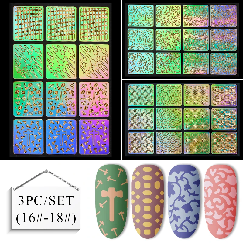 Встречаются по всей 24 Тип полые лазером для ногтей с нерегулярной сетке трафарет многоразовый для маникюра наклейки штамповка шаблон дизайн ногтей инструменты - Цвет: W1033
