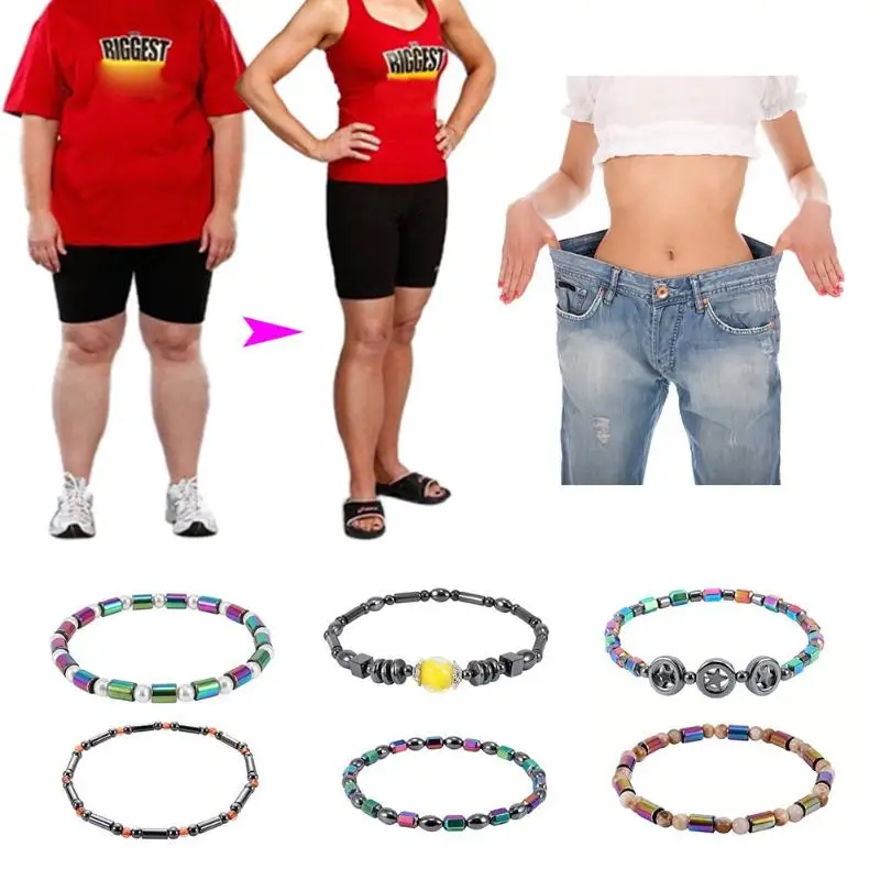 

1Pc Weight Loss Round Black Stone Magnetic Therapy Anklet Health Care Magnetic Hematite Stretch Anklet For Men Women Jewelry