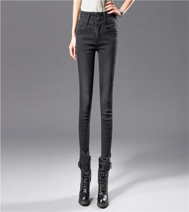 Новый Высокая талия джинсы Для женщин Демисезонный эластичный тонкий карандаш брюки джинсовые Повседневное брюки Женская зимняя обувь