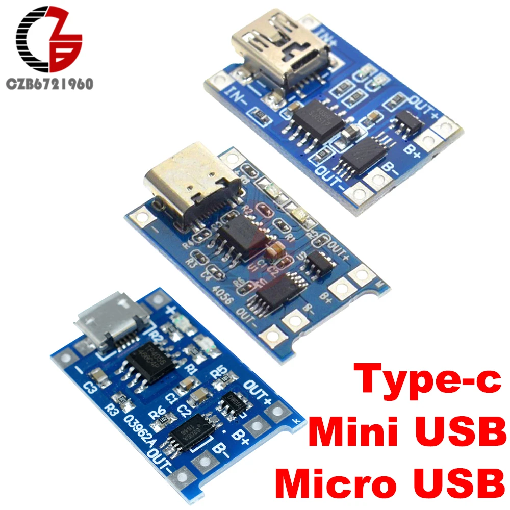 5Pcs Type-c Micro Mini USB TP4056 Lithium Battery Charger Module 5V 1A 18650 Cell Charging Protection Board for Mobile Power
5Pcs Type-c Micro Mini USB TP4056 Lithium Battery Charger Module 5V 1A 18650 Cell Charging Protection Board for Mobile Power