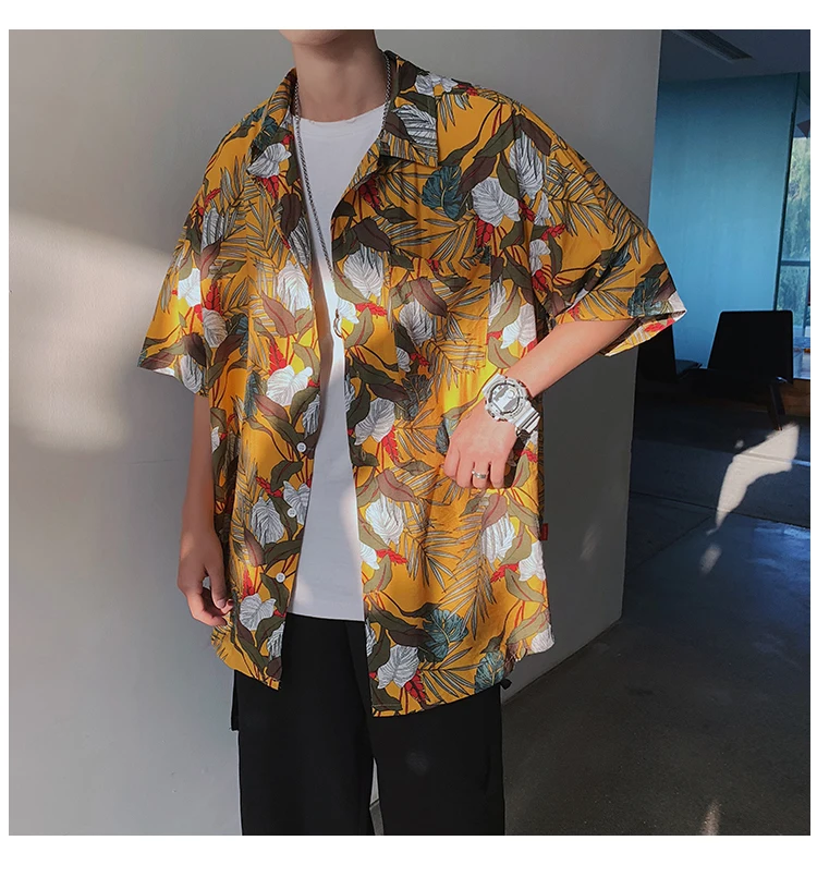 Разборчивая рубашка с цветочным принтом для мужчин,, Мужская корейская модная рубашка с коротким рукавом, мужские Гавайские рубашки, Повседневная Свободная одежда для мужчин