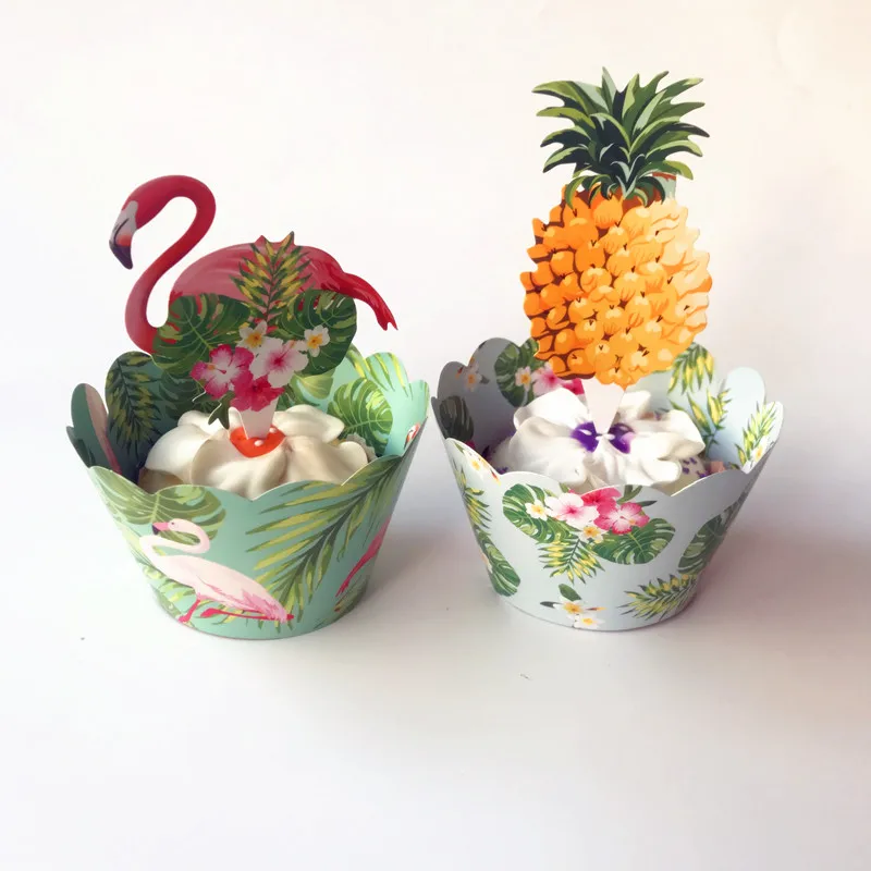 

24Pcs Tropical Rainforest Flamingo Pineapple Cupcake Birthday Party Decorations children Centerpiece Party Decor Cake Topper