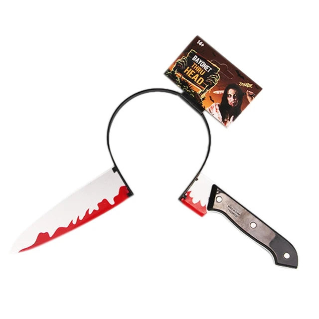 Halloween Hair Hoop Knife Through Head Funny Scary Headband Fake Blood