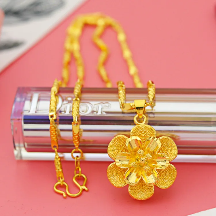 

JBRL Luxury Flower Pendant Necklaces Women Gold Necklac Jewelry For Ladies Link Golden Metal Chains Female Jewellery Accessories