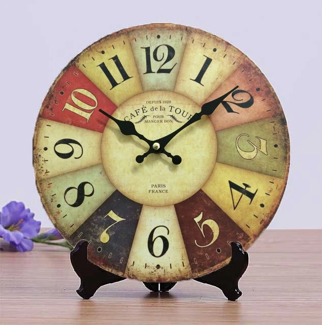 

New Arrival Retro Wood Table & Wood Clocks Paris Design Antique Electronic MDF Wooden Clock 25cm Home Decoration Big Wall Clock