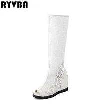 RYVBA/Модные женские Босоножки с открытым носком; женские сандалии; женские сапоги до бедра; сапоги до колена; женские летние сапоги из сетчатого кружева; коллекция года