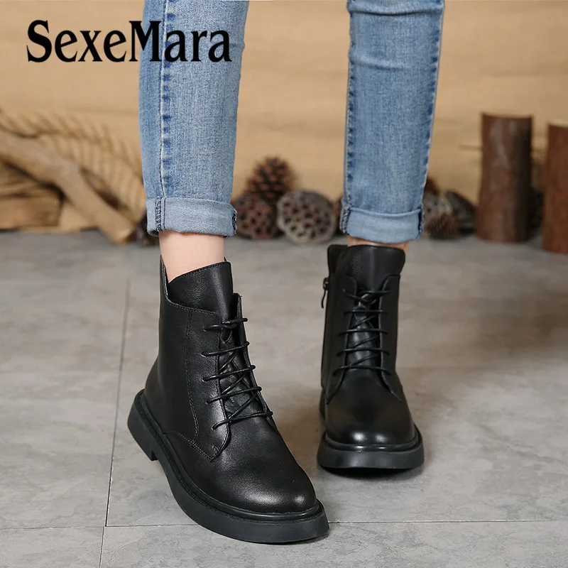 SexeMara Retro Solid Black Women Ankle 