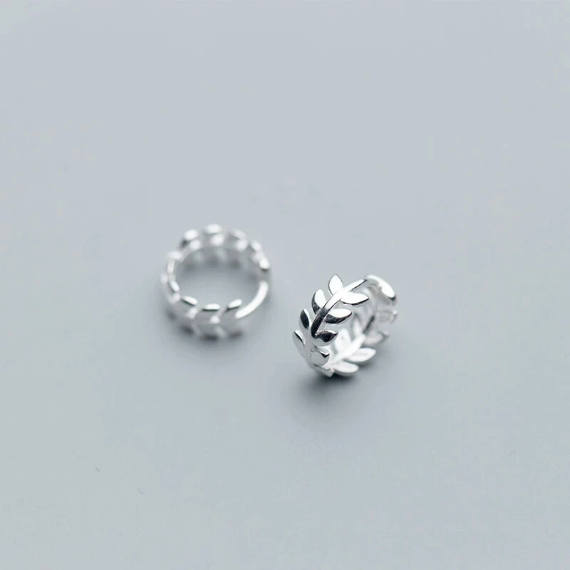 

100% Real 925 Sterling Silver Earrings for Women Plant Leaf Small Hoop Earring Wedding Earings Fashion Jewelry E7910