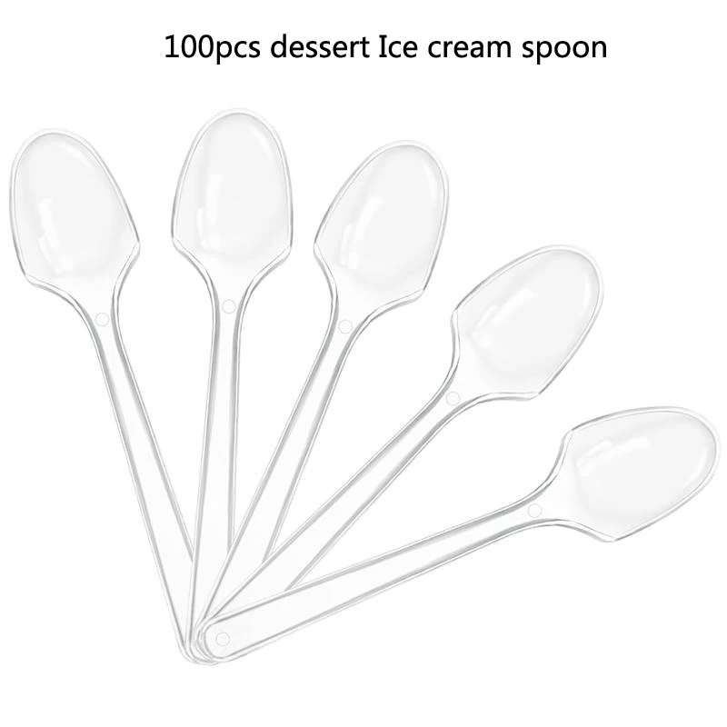 

Free shipping 100pcs Ice cream spoon Transparent Plastic Spoons Disposable Flatware Spoons for Jelly Ice Cream Dessert Appetizer
