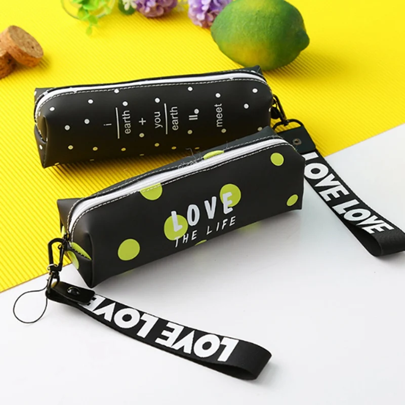 

Korea Love Point Geometry Waterproof School Pencil Case Letter Lanyard Stationery Pencilcase Kawaii Pencil Cases For Girls