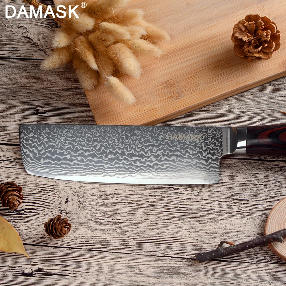 Damask японский кухонный нож шеф повара профессиональный из дамасской стали Santoku