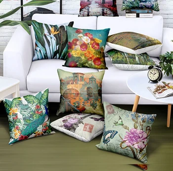 

Floral Plant Print Sofa Cushion Cover 45x45cm Living Room Quality Pillowcase Seat Car Waist Pillow Cover Home Office Decor BZ117