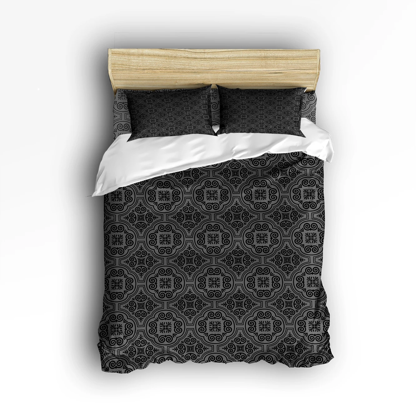 

Dark Grey Duvet Cover Set Baroque Venetian Flower Motifs Medieval Ornate Mosaic Gothic Design Elements Black Grey