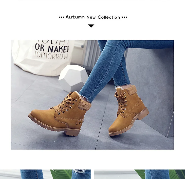 Women boots square heel snow boots shoes woman new fashion warm velvet ankle boots women shoes botas mujer invierno