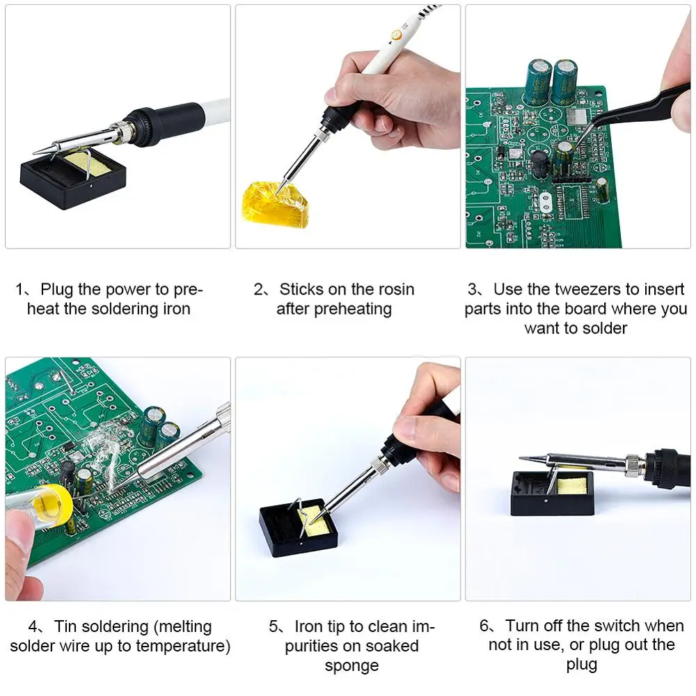 JCD 60W Electric soldering iron Adjustable Temperature 110V 220V solder Welding rework tool Ceramic heat solder tips stand wire