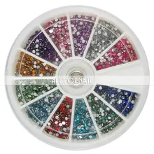 Грановитая круглой формы 12 видов цветов со стразами Дизайн ногтей украшения со стразами+ колесо