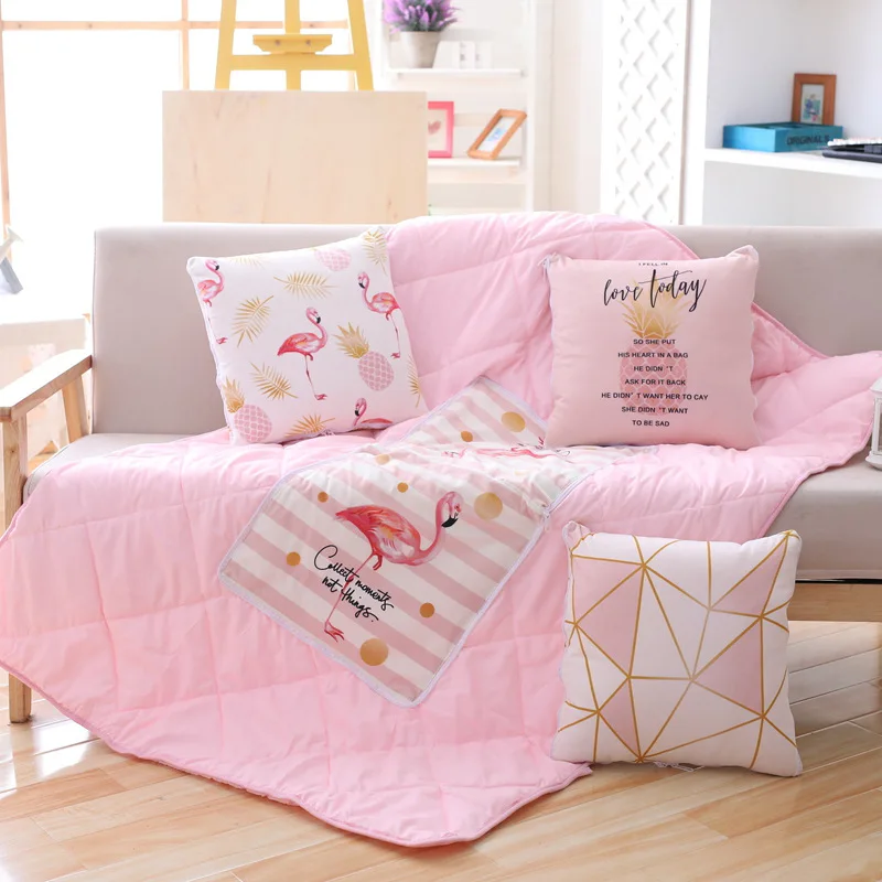 Creative Flamingo Geometry Pillow Quilt Two In One Children Nap
