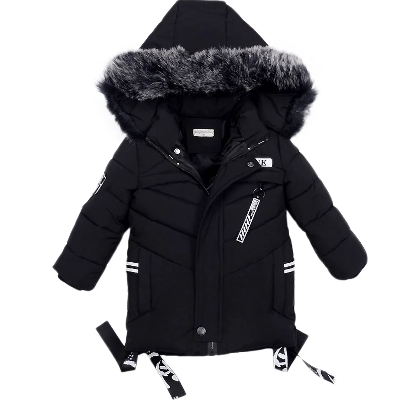 Модное теплое зимнее Детское пальто с меховым воротником детская верхняя одежда ветрозащитные куртки для маленьких мальчиков и девочек от 2 до 6 лет - Цвет: black