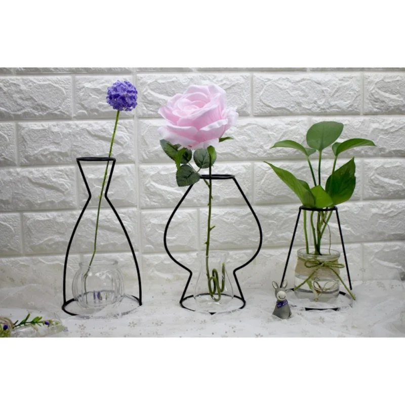 Home Party Decoration Vase Abstract Black Lines Minimalist Abstract Iron Vase Dried Flower Vase Racks Nordic Flower Ornaments