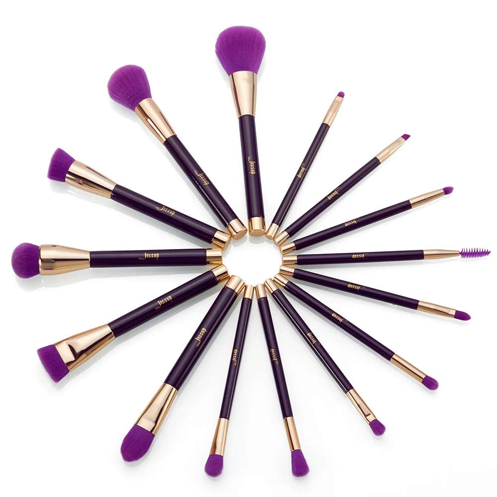 Pincéis de Maquiagem Jessup Escovas Roxo - Darkviolet Conjunto pó Fundação Sombra Eyeyeliner Contorno Labial Corretivo Borrão 15 Pçs 2 Aplicador de sombra