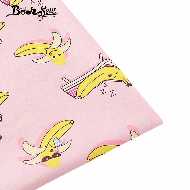 Тканевая саржевая ткань Booksew из 100% хлопка розовая банан мультяшный дизайн
