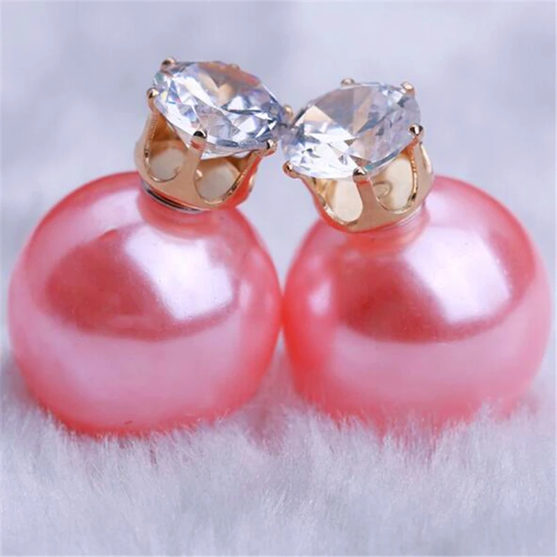 

New Arrival High Quality Imitate Pearl Earrings Side Shining aros Candy Colors Stud Earrings Double Earrings For Women EW1414