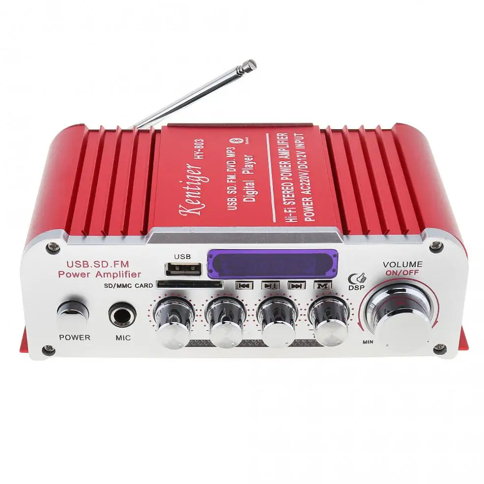 Kentiger 12V 2CH Hi Fi Bluetooth Авто аудио усилитель мощности FM радио плеер Поддержка SD USB DVD MP3