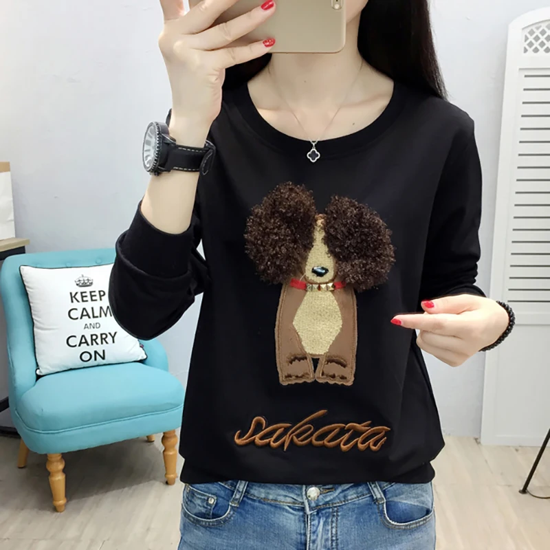 Shintimes الحيوان T قميص المرأة الخريف والشتاء تي شيرت طويلة الأكمام فضفاضة زائد حجم شيرت إمرأة المحملة قميص فام Poleras موهير Shintimes الحيوان T قميص المرأة الخريف والشتاء تي شيرت طويلة الأكمام فضفاضة زائد حجم شيرت إمرأة المحملة قميص فام Poleras موهير