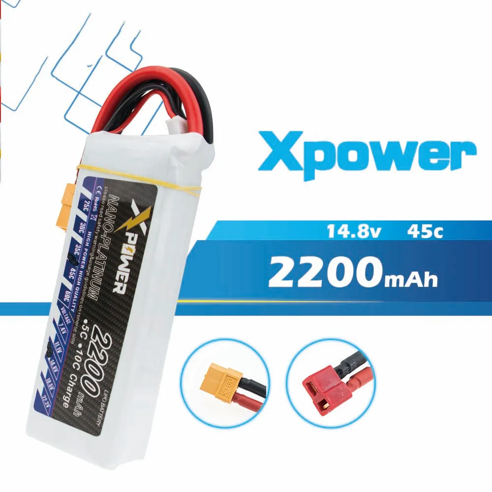 

Xpower Lipo 14.8v 2200Mah Lithium Battery XT60 plug For Qav250 280 F330 Fpv RC Helicopter Qudcopter Drone Car Boat Bateria