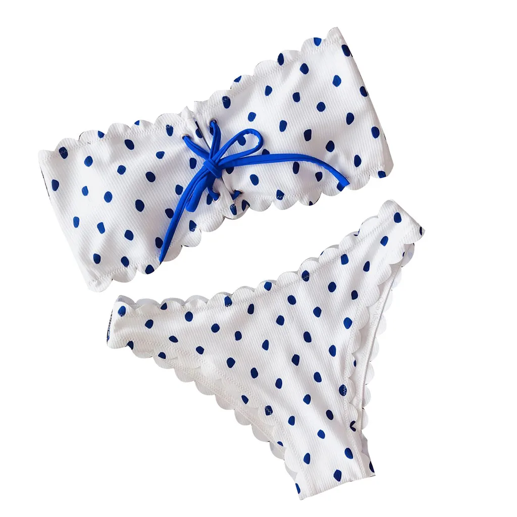 

KANCOOLD Women Clothes Sexy Dot Print Straps Split Swimwear Women Strapless High Waist Push-Up Summer Beachwear Swimsuit Ladies