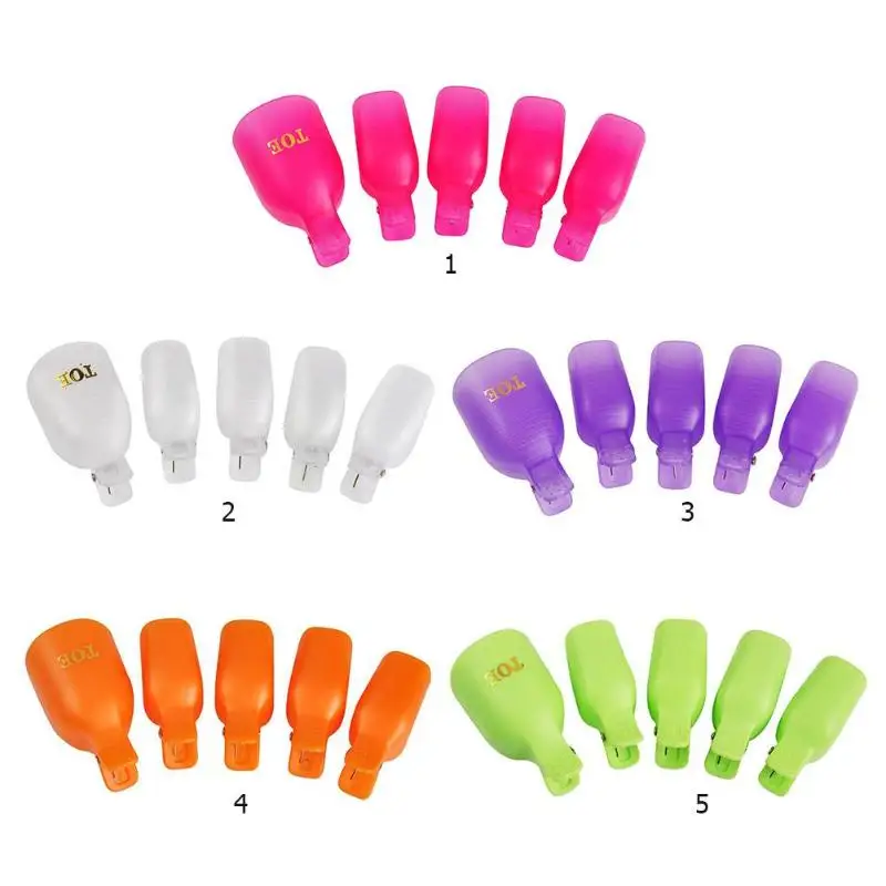 5pcs/set Reusable Plastic Toe Nail Art Polish Remover Pedicure Polishing Removal Foot Toe Nail Clips Soak Off Caps Manicure Tool