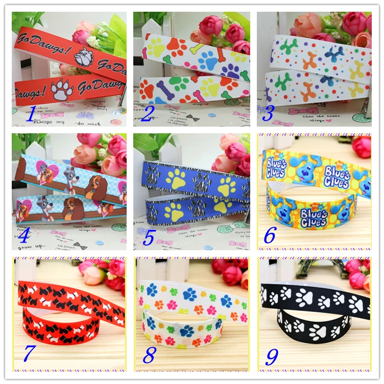 

7/8'' Free shipping dog paw printed grosgrain ribbon hairbow headwear party decoration diy wholesale OEM 22mm D247