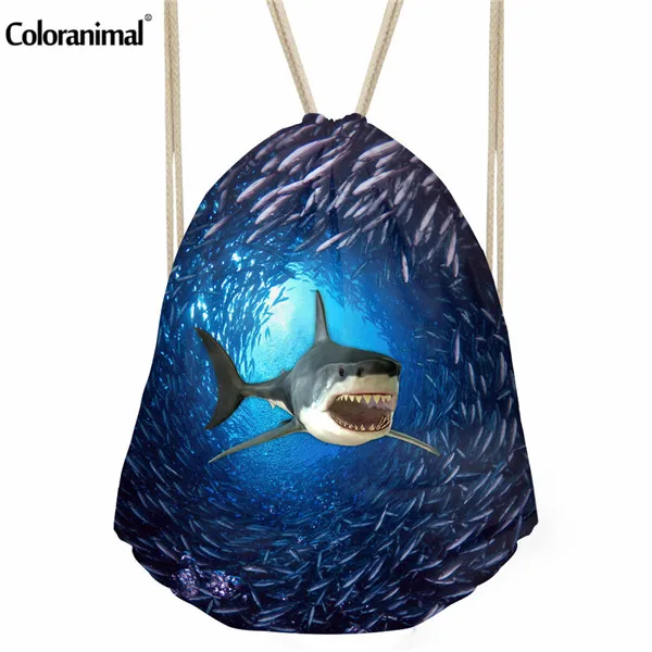 Coloranimal модные 3D Акула Рыба печати рюкзак Mochila Feminina строка Рюкзаки Для женщин Для мужчин Ежедневно Повседневное шнурок для девочек - Цвет: C0307Z3