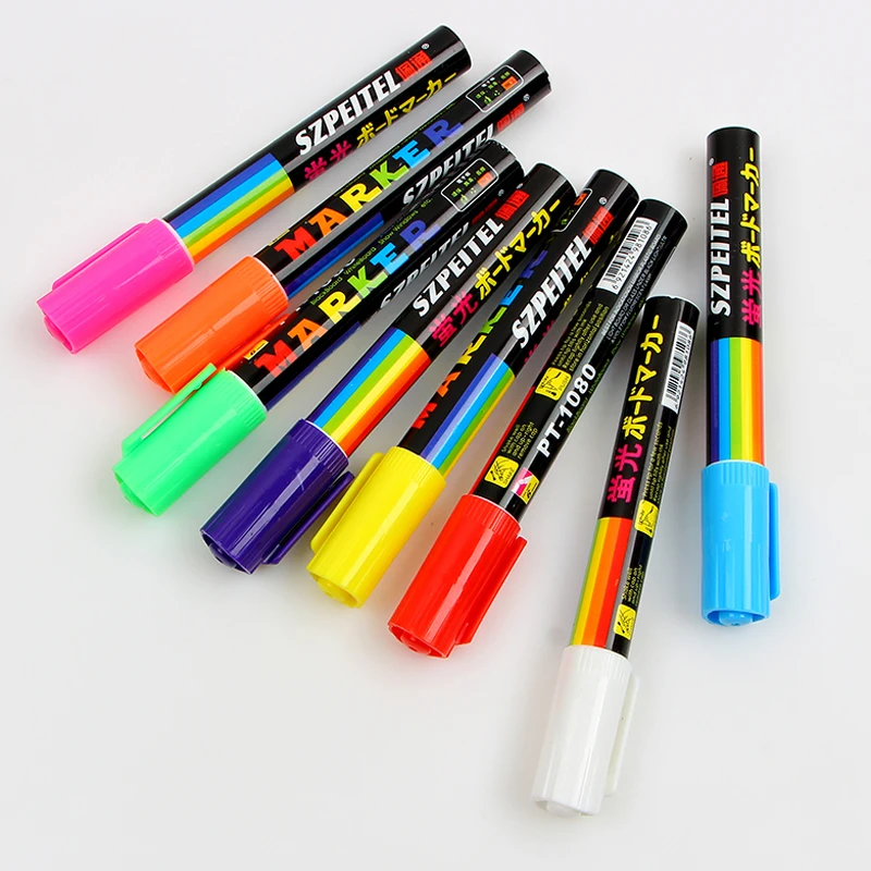 8 Colors/box Erasable Oblique Highlighter Pen Set 6mm Liquid Chalk Fluorescent Neon Marker LED Window Glassboard Pens|pen necklace|pen drive china