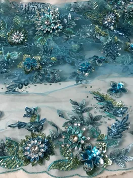 

3d flower CiCi-52017 french embroidery tulle lace fabric for party dress french net lace fabric (5yards/lot) with stones