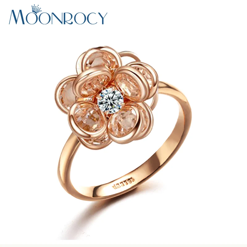 MOONROCY Drop Shipping Fashion Jewelry Wholesale Cubic Zirconia Rose Gold Color Crystal Rings ...