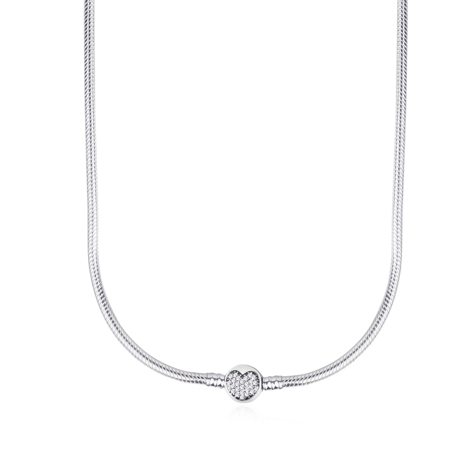 

Original 925 Sterling Silver Pan Necklace Crystal Love Heart Clasp Snake Chain Necklace Fit Bead Charm Diy Europe Jewelry