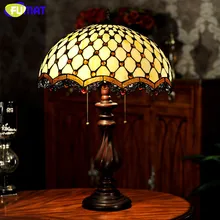 FUMAT Glass Art Table Lamp European Classic Table Lamps Stained Glass Beads Lights Living Room Restaurant LED Beads Table Lights