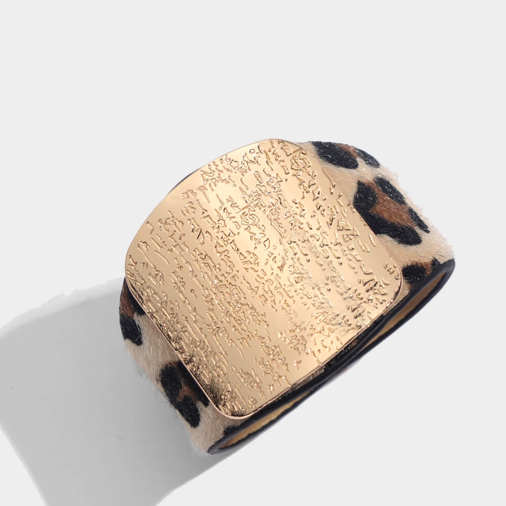 C0021YW Flatfoosie Fashion ZA Leopard Bangle Bracelets For Women Boho Gold Color Button Vintage Leather Bracelet Christmas Punk Jewelry - Окраска металла: C0021YW