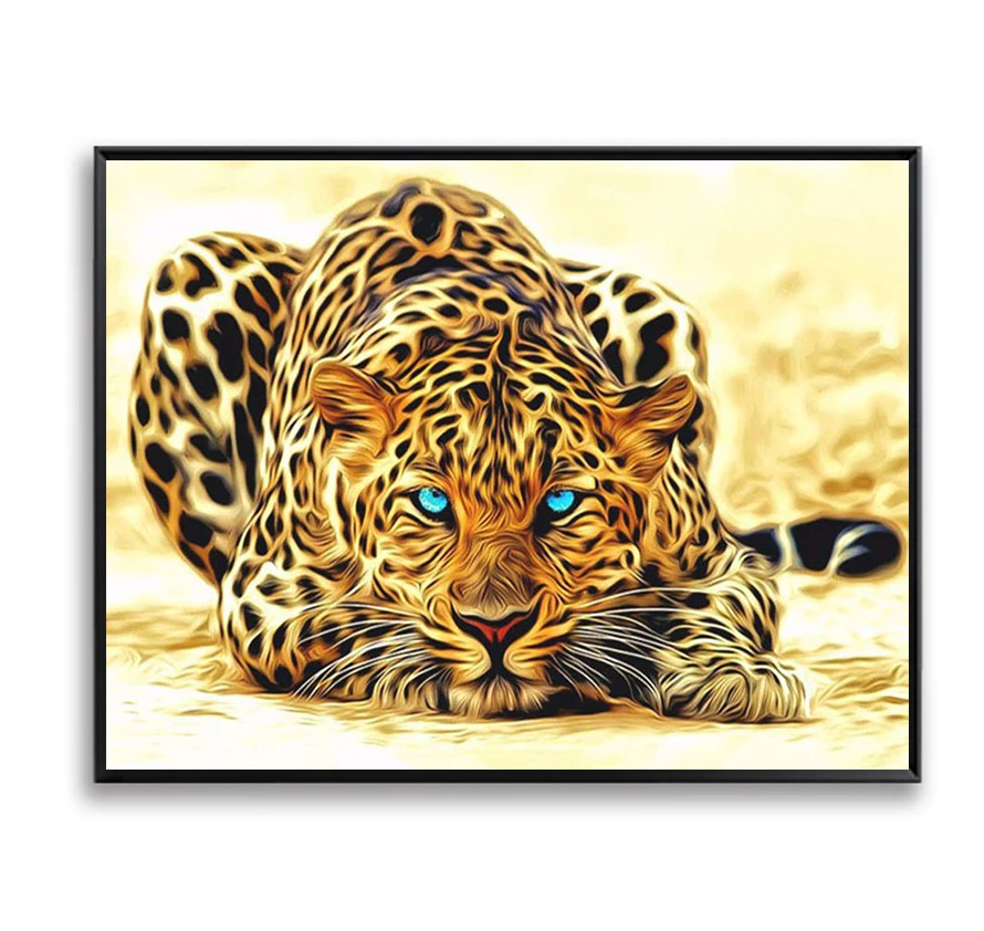 Diy Painting By Numbers Wall Picture Golden Leopard Animals Oil