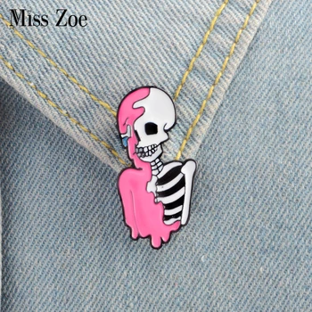 

Half pink skeleton Enamel Pin Punk cool skull brooch Lapel Pin Simple icons Pins Button Badge Cartoon fashion Jewelry Gift