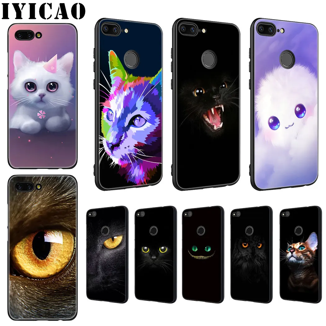 IYICAO eyes in black Cat Owl Soft Phone Case for Huawei Honor 6A 7A 9X 20 Pro 7C 7X 8 9 10 Lite 8X 8C Note View |