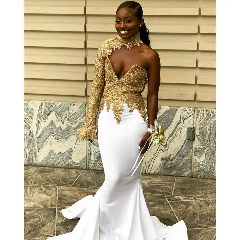 white one shoulder prom dress