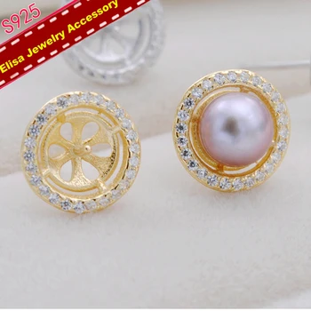 

Circle Style Pearl Earrings Holder S925 Sterling Silver Earrings Jewelry Accessory Women DIY Components 3Pairs/Lot