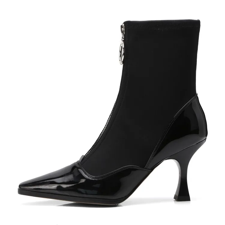 Otoño Punta Negro Martin Bajo Pantorrilla Mljuese Black Vaca Botas Mediados Mujeres Cremallera Color Primavera Estrecha 2019 De Tacón Cuero wqxqTZPv6