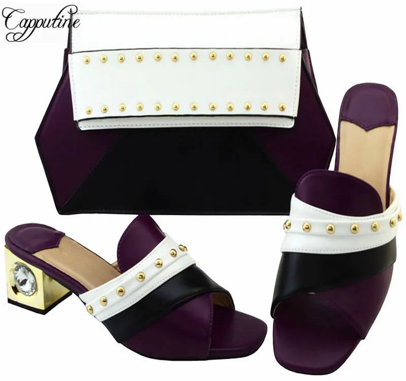 

Capputine Fashion Italian Matching Shoes And Bags Set African Ladies High Heels Shoes And Purse Set For Party Purple Color YM002